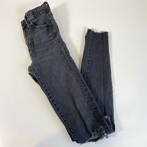Madewell Womens 9" Skinny High Rise Distressed Jeans Black Sz 25 Tall Denim Dark - Picture 1 of 12